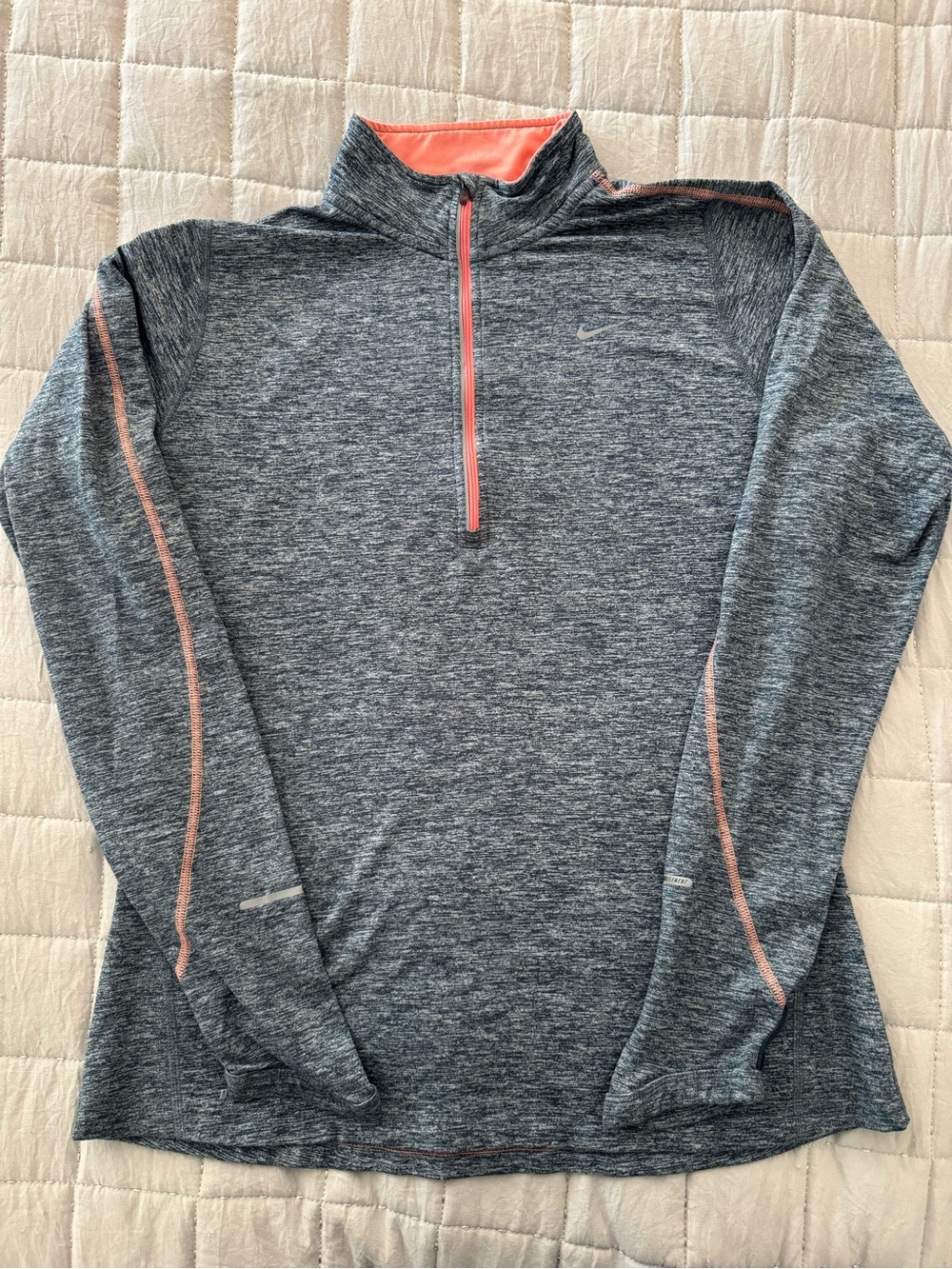 NIKE RUNNING Heathered Blue Gray Half-Zip Pullover with Coral Trim